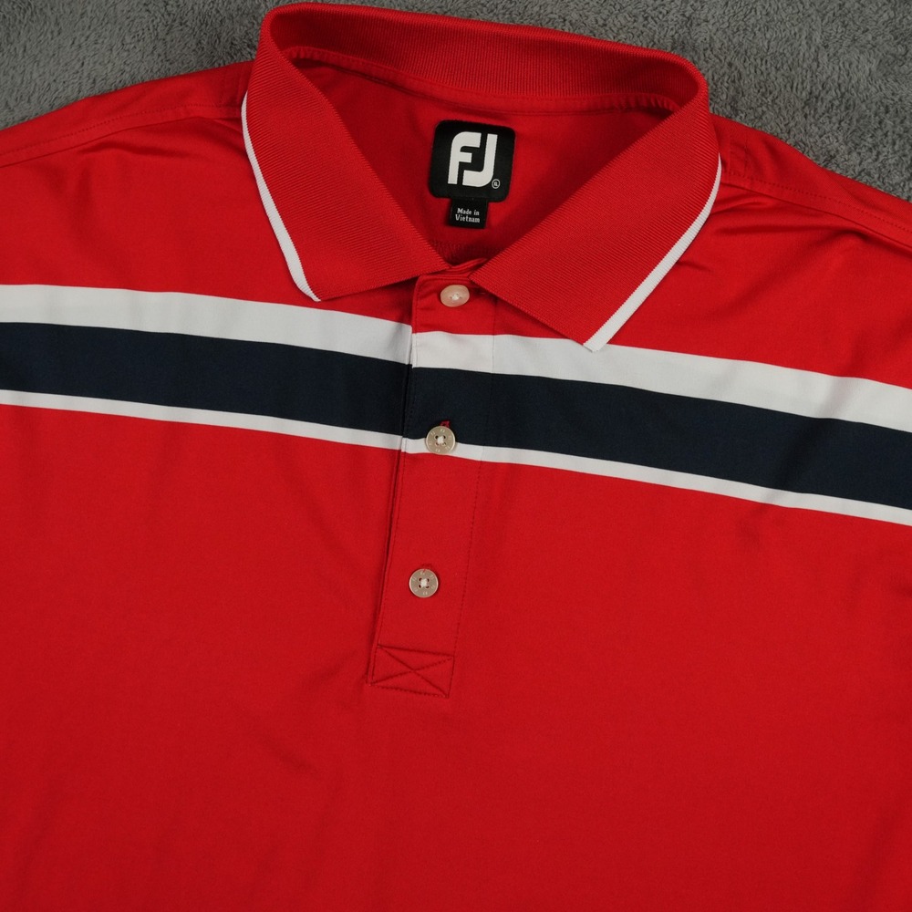 FootJoy Polo Shirt Men‎ XL Red Striped Short Sleeve Golf Performance 1010394
